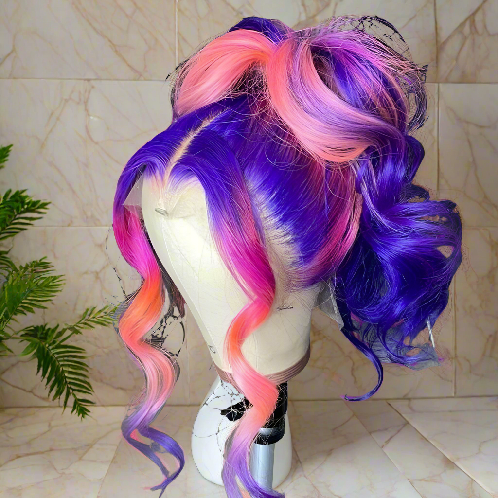 Lace Front Purple Pink with Orange Body Wave Human Hair PrePlucked With Baby Hair Wigs