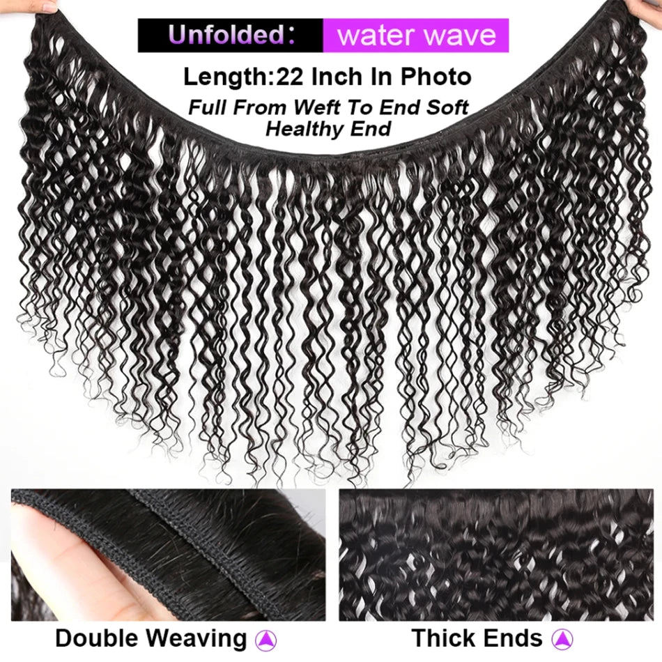 Water Wave Human Malaysian Remy Hair Bundles With Closure Extensions