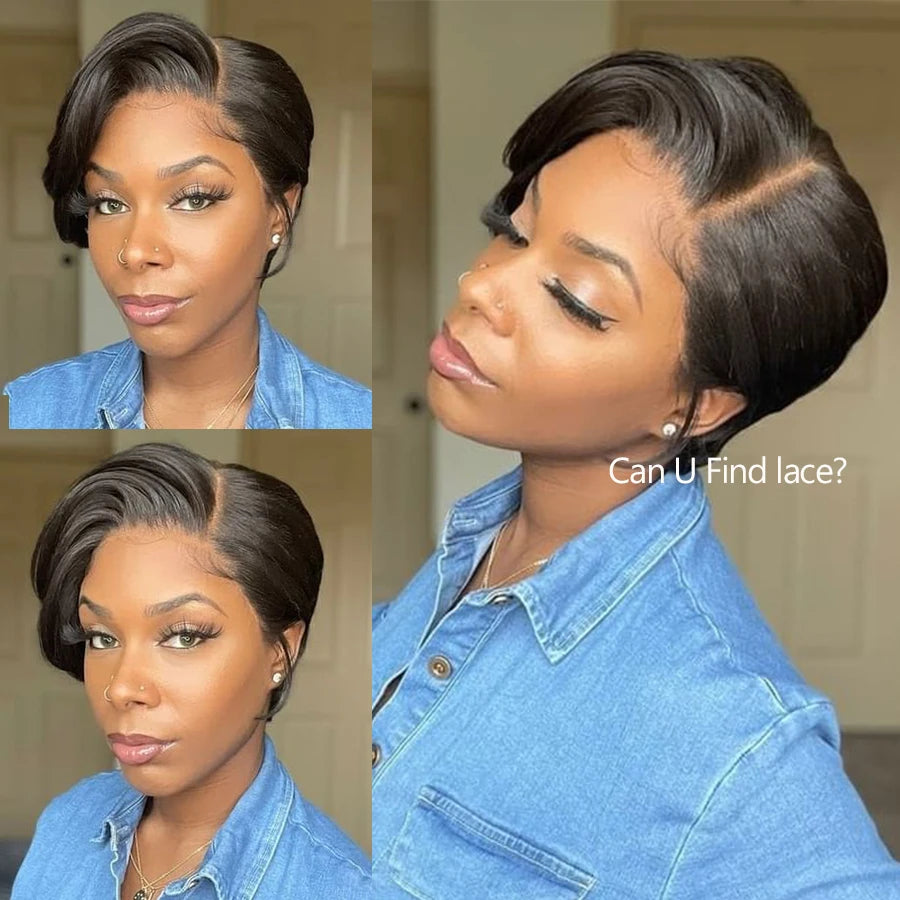 Lace Front Pre plucked Transparent Pixie Cut Human Hair Wigs
