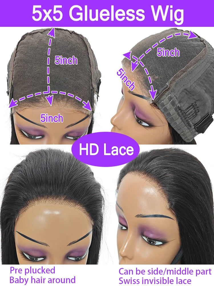 Glue less Lace Front Bone Straight Human Hair Wig