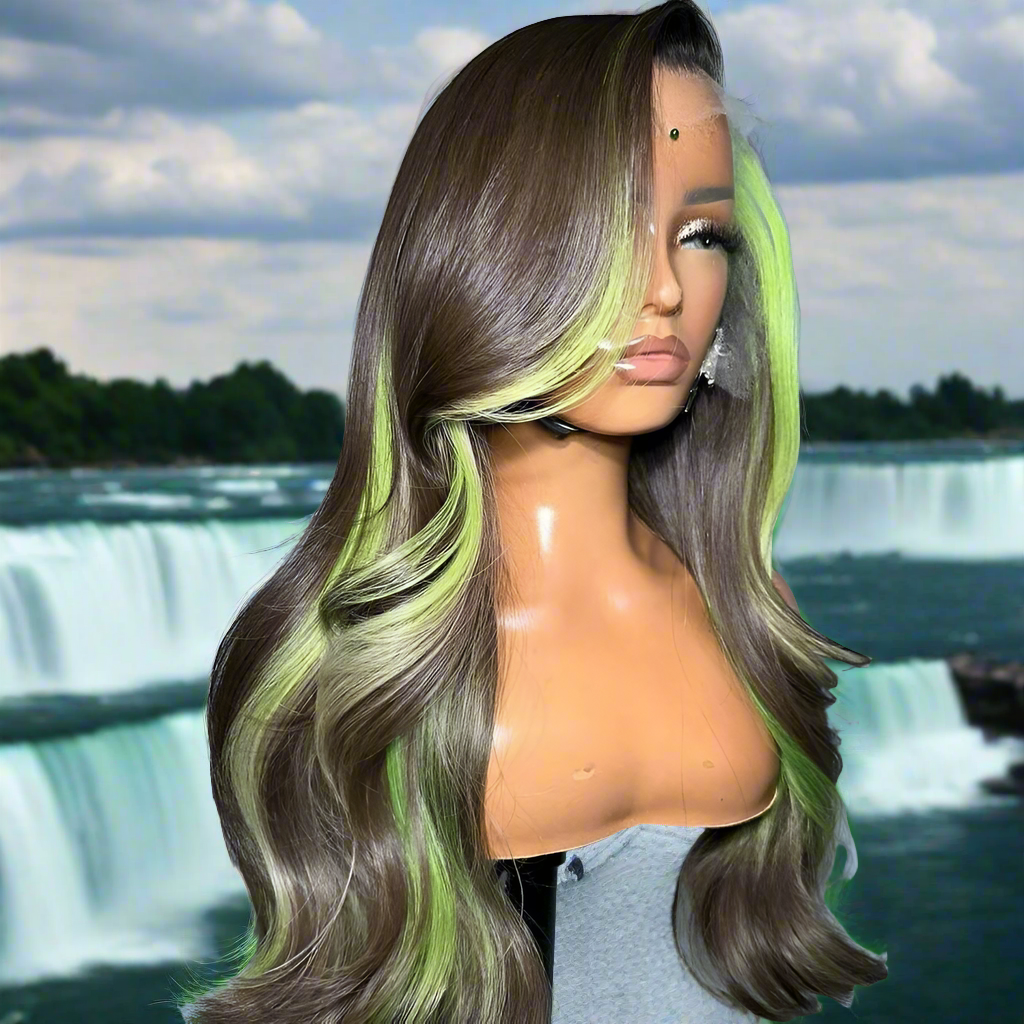 Glueless Lace Front PrePlucked With Baby Hair Highlight Blue Green Yellow Bone Straight Human Hair Wigs