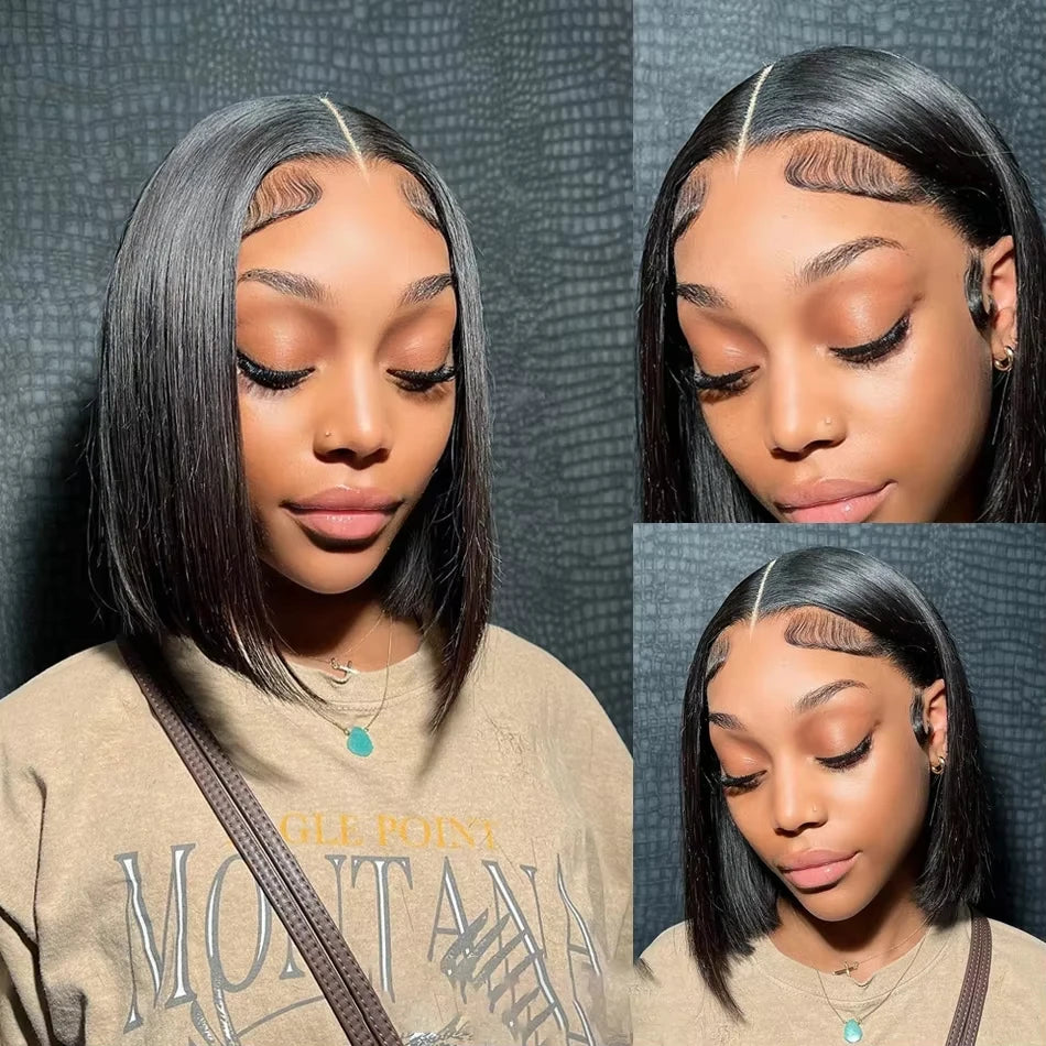 Lace Front Pre-Pluck Short Bob Brazilian Human Remy Straight Hair Wigs