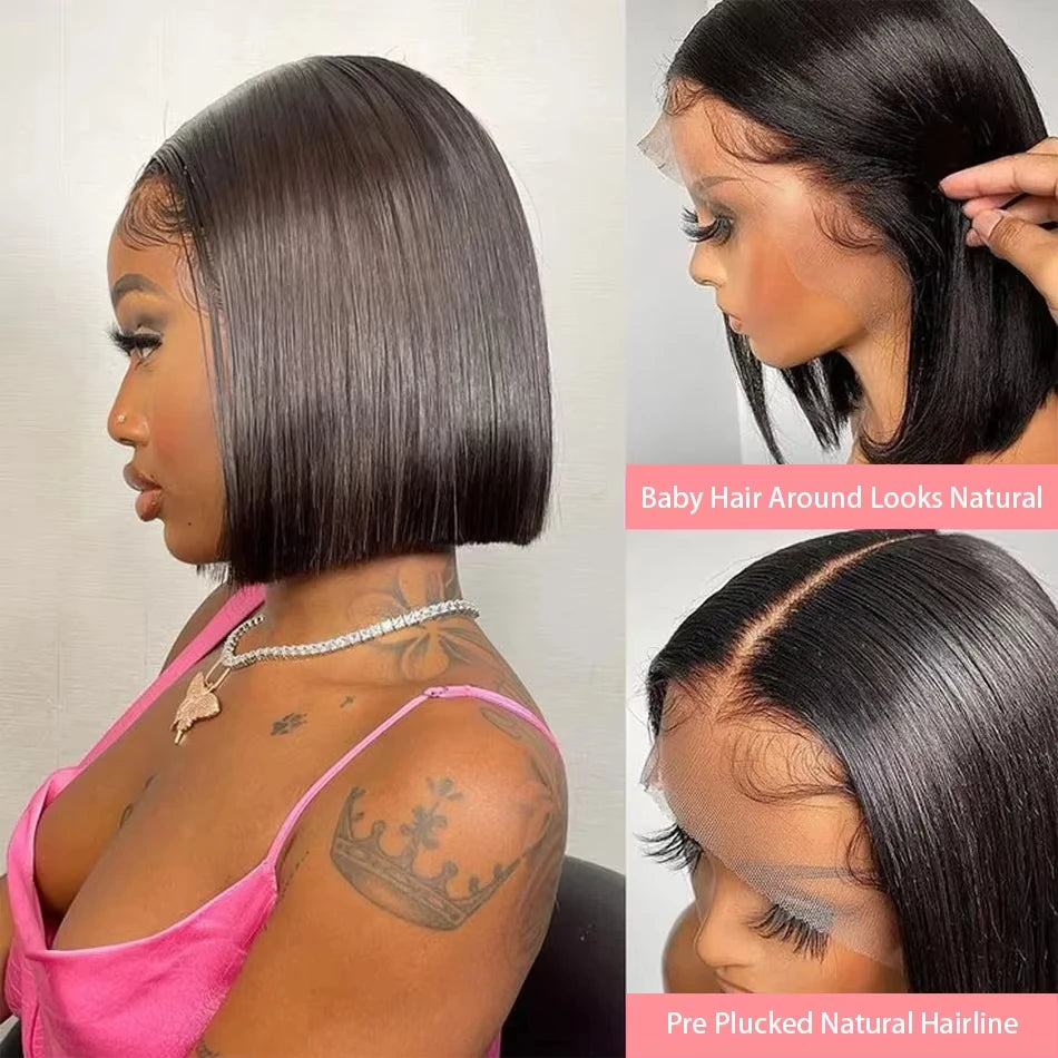 Lace Front Pre-Pluck Short Bob Brazilian Human Remy Straight Hair Wigs