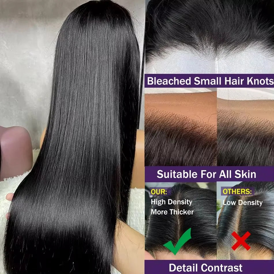 Lace Front Bone Straight Brazilian Human Hair Bleached Knots With Body Hair Wigs