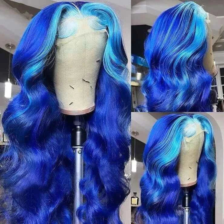 Transparent Lace Front Blue Body Wave Virgin Remy Human Hair Wigs