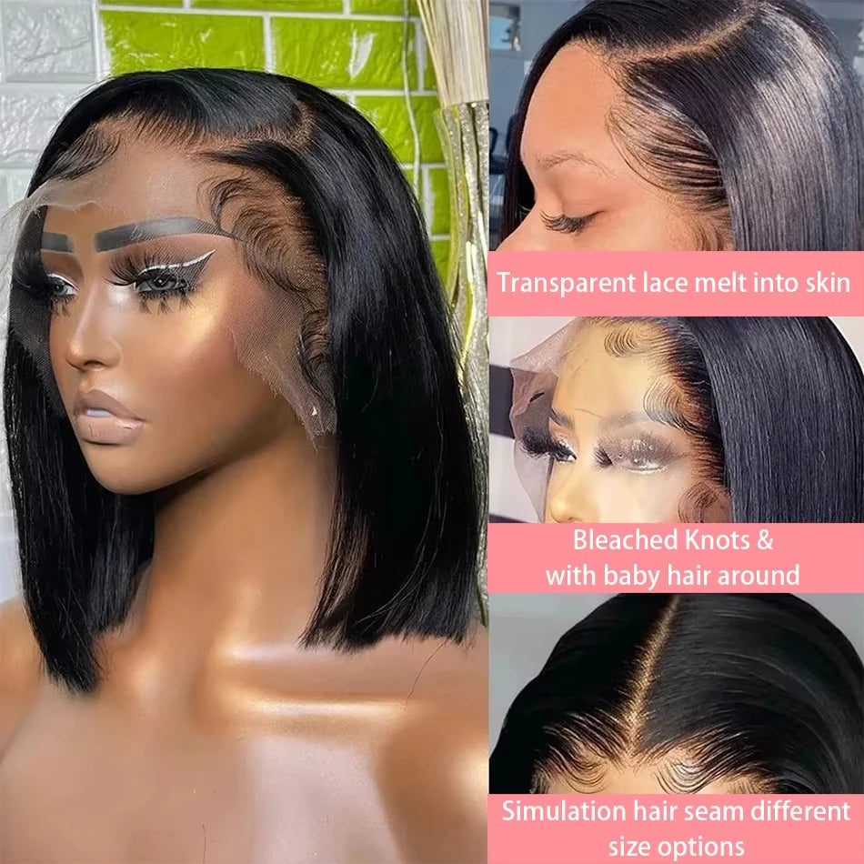 Lace Front Pre-Pluck Short Bob Brazilian Human Remy Straight Hair Wigs