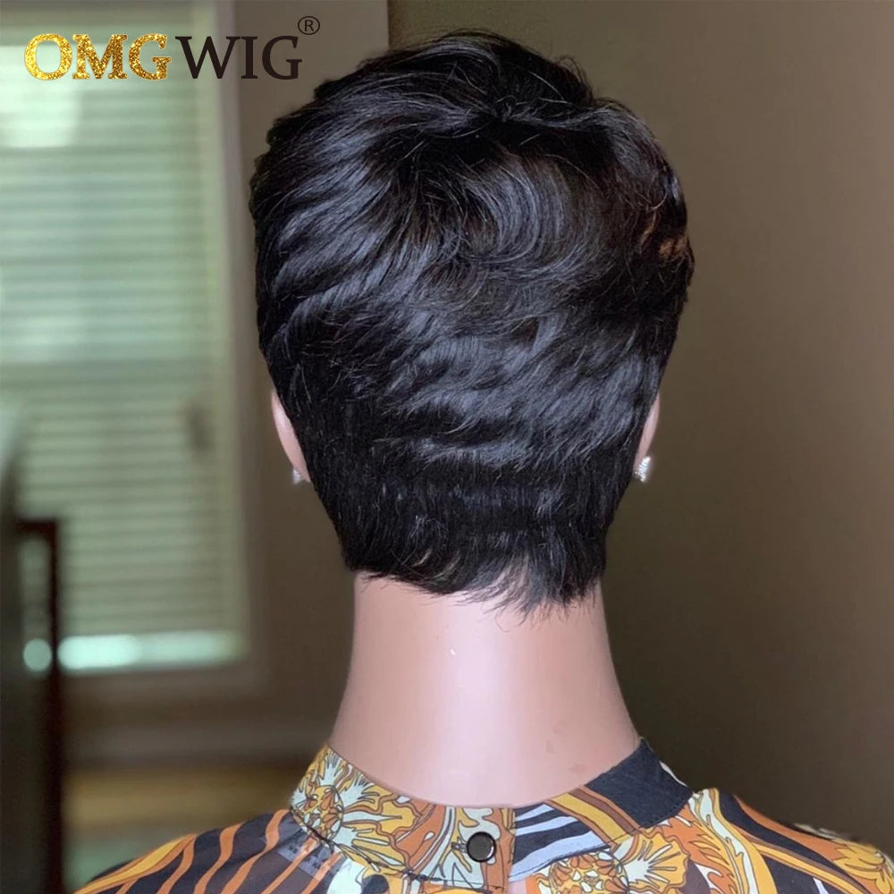 Pixie Cut Honey Blonde Ombre Brazilian Remy Hair Wigs