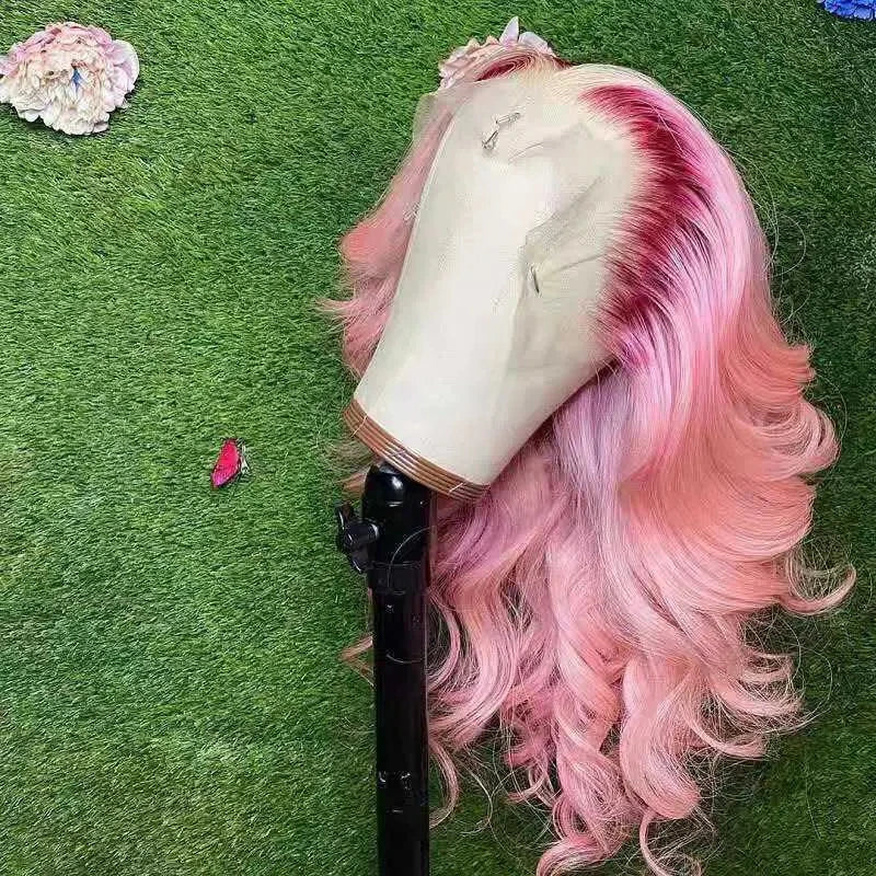Lace Front HD Transparent 360 Ombre Pink Body Wave Human Hair Wigs