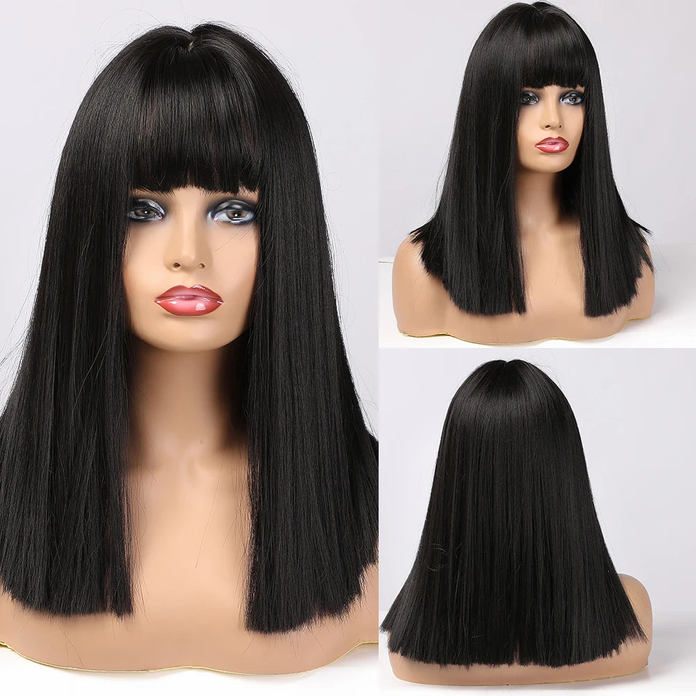 Synthetic Heat Resistant Ombre Long Straight Layered with Bangs Wigs
