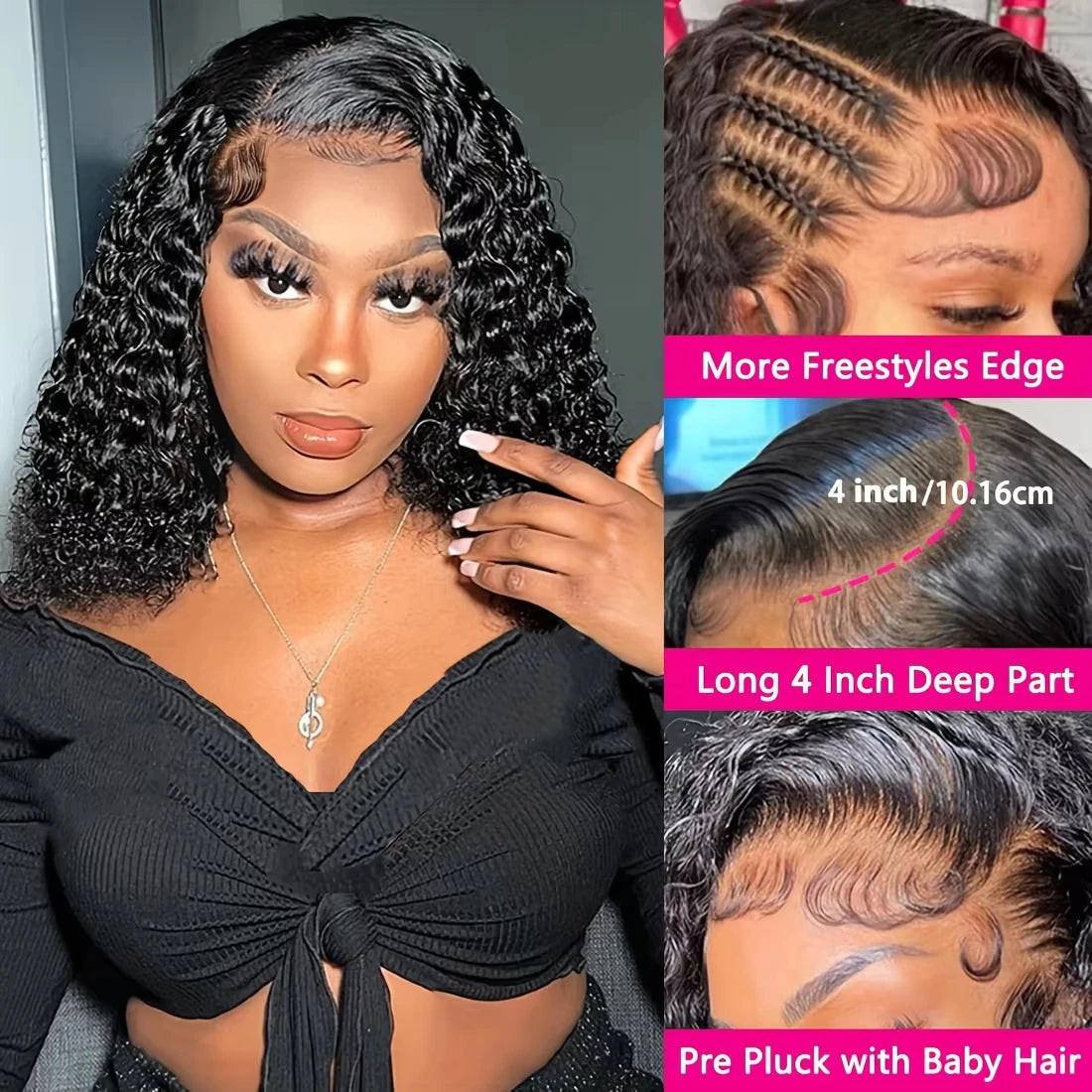 Lace Front Pre Plucked With Baby Hair Deep Wave Short Bob Brazilian Human Virgin Hair Wigs