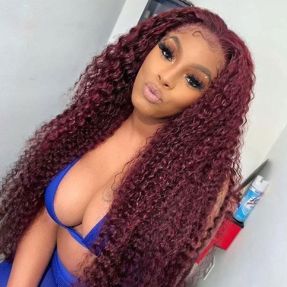 Synthetic Heat Resistant Red Wine Curly Wig