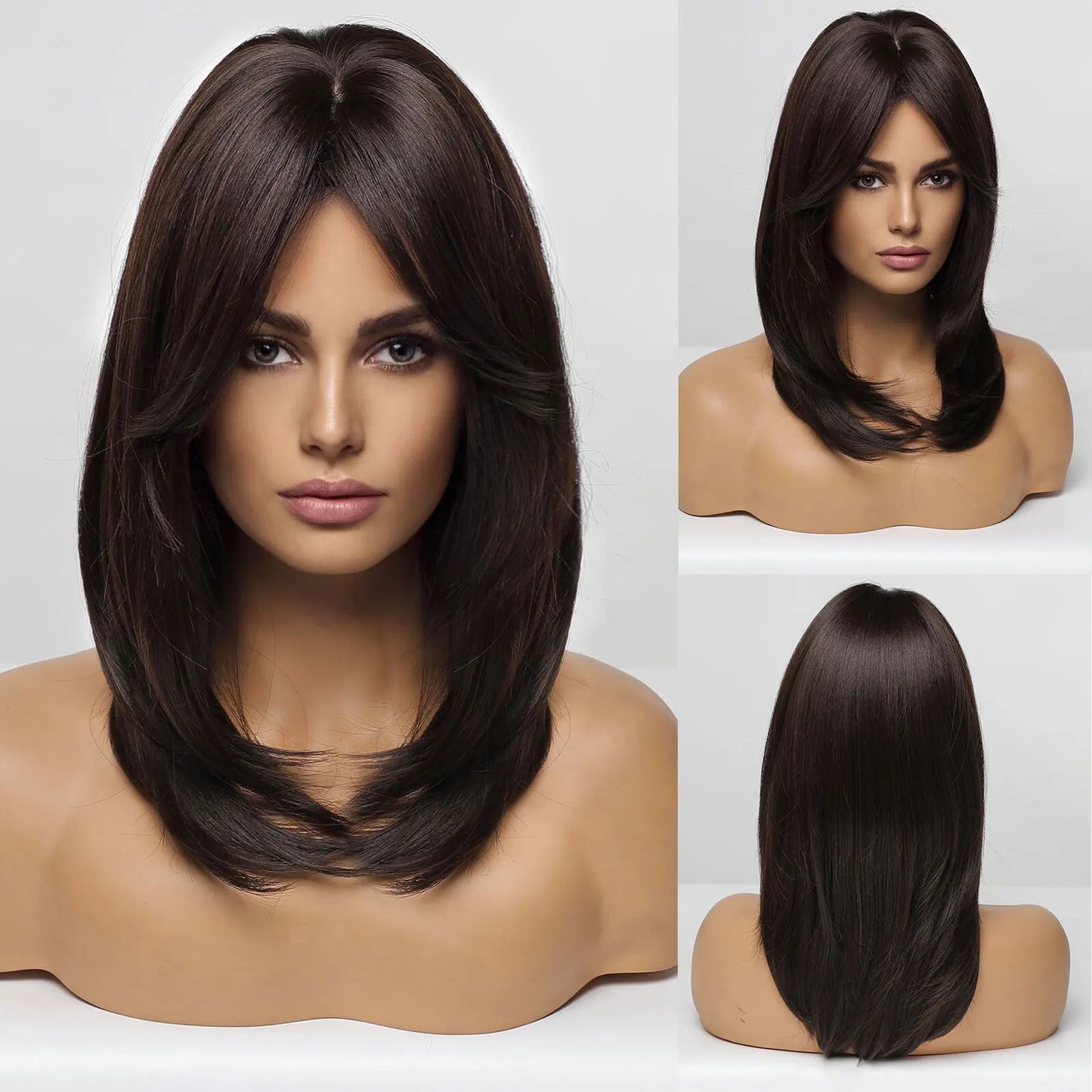 Synthetic Heat Resistant Ombre Long Straight Layered with Bangs Wigs
