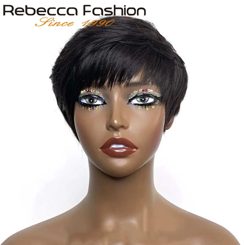 Pixie Cut Straight Brazilian Human Hair With Bangs Wigs