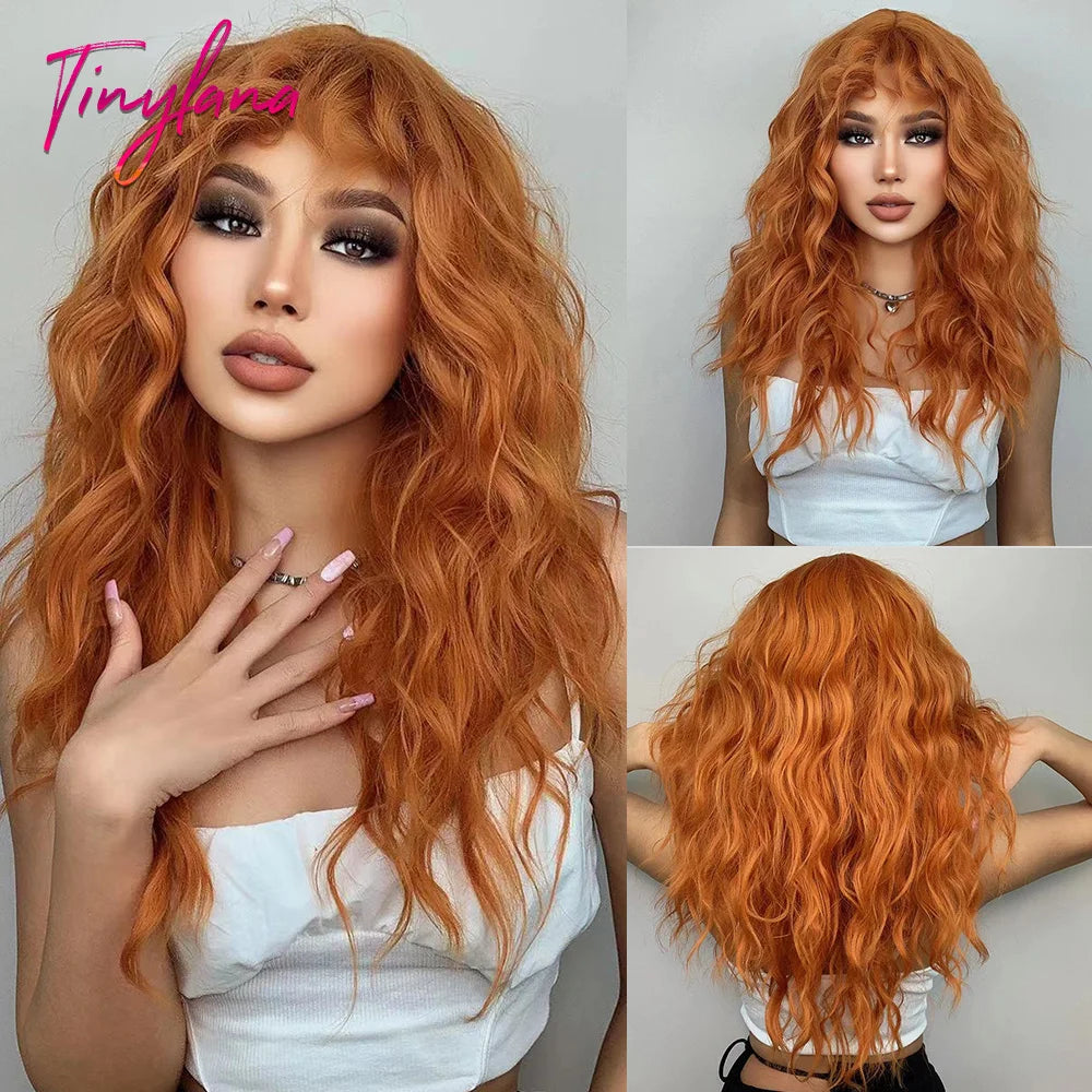Synthetic Heat Resistant Curly Ombre Long Wavy Wigs with Bangs