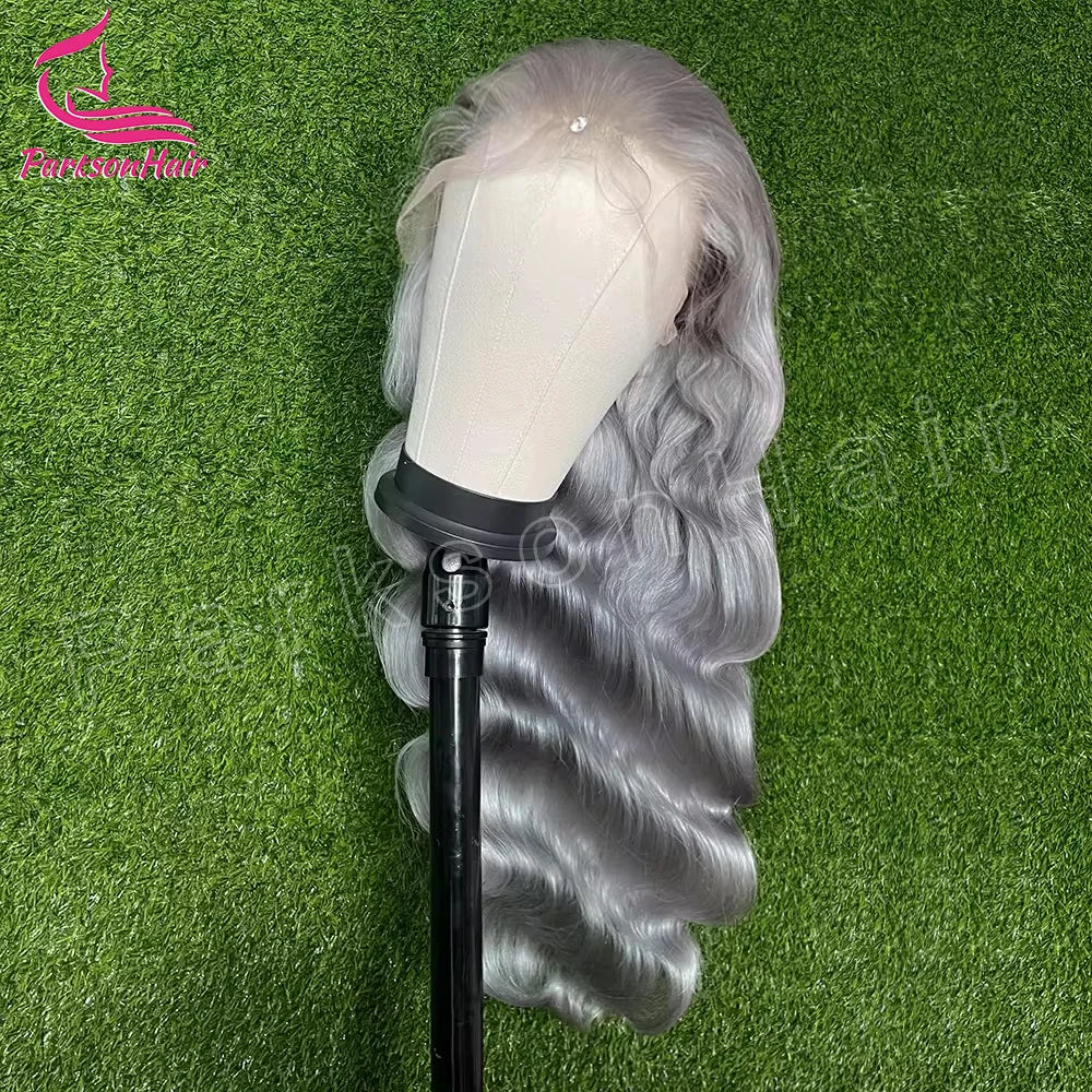 Glueless Lace Front Body Wave Silver Grey Human Hair Wigs