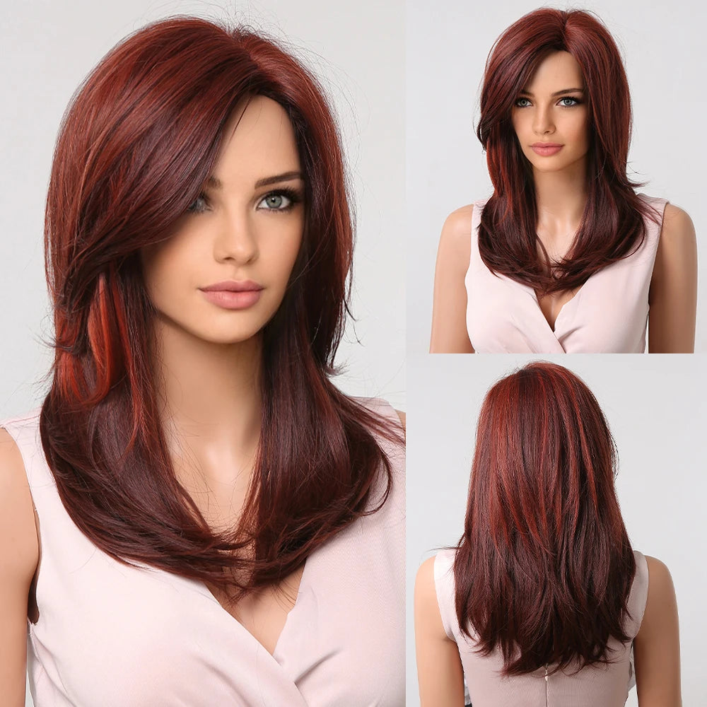 Synthetic Heat Resistant Ombre Long Straight Layered with Bangs Wigs