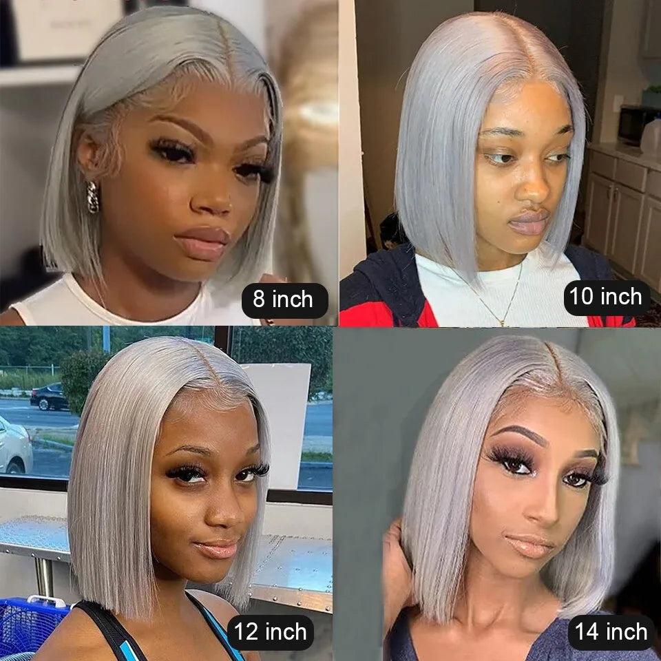 Lace Front Transparent Grey Bob Human Hair Wig