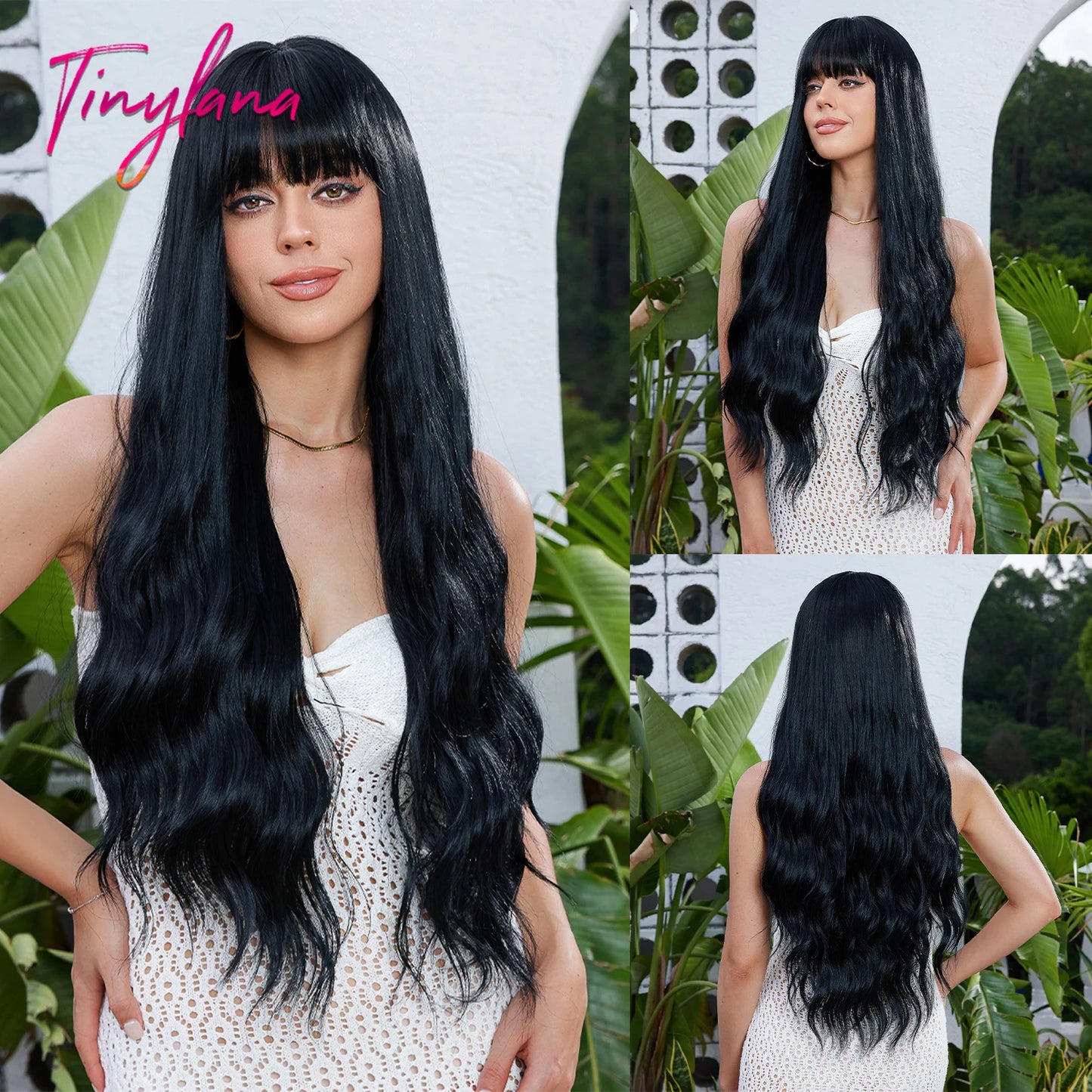 Synthetic Heat Resistant Curly Ombre Long Wavy Wigs with Bangs