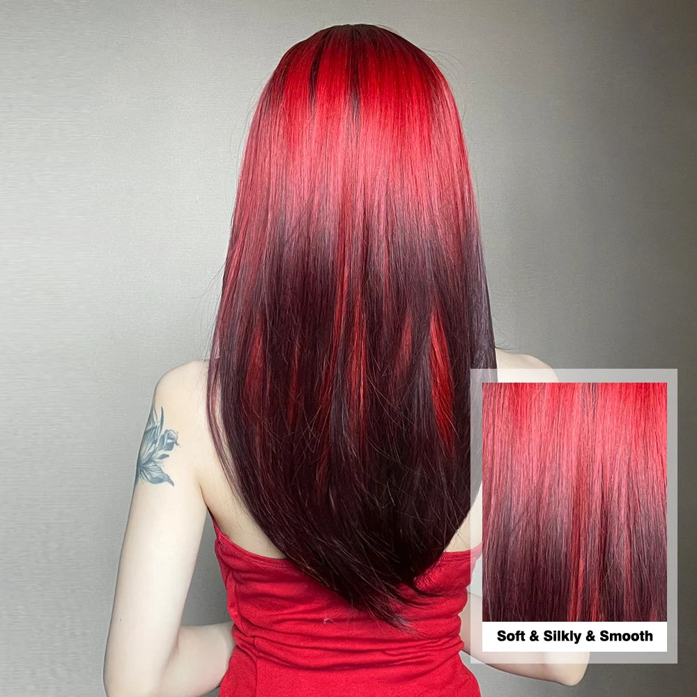 Synthetic Heat Resistant Ombre Long Straight Layered with Bangs Wigs