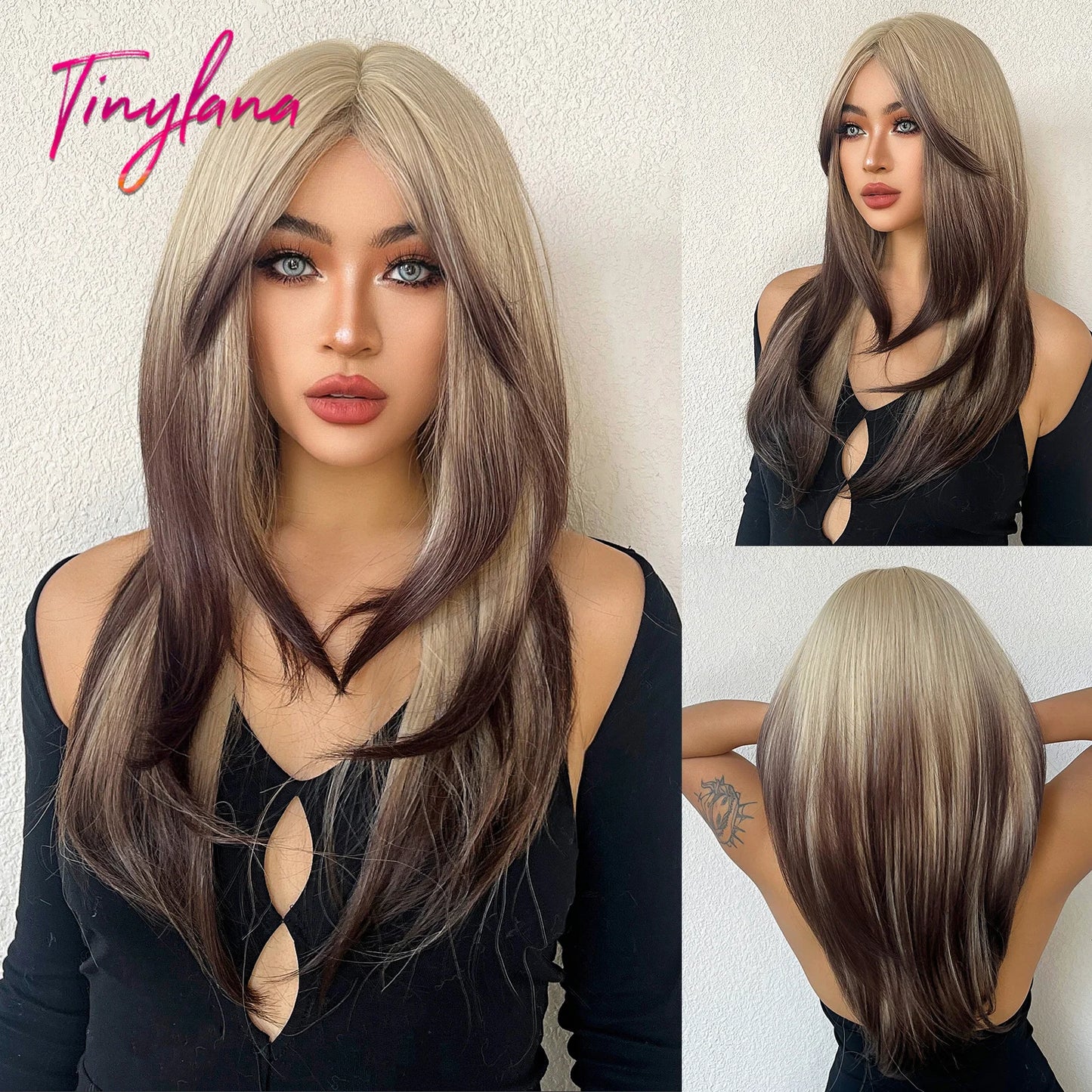 Synthetic Heat Resistant Long Straight with Bangs Ombre Layered Wig