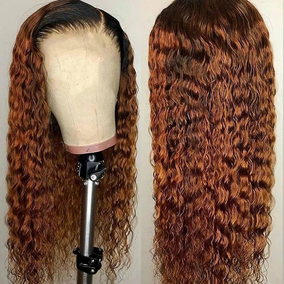 Lace Front Transparent Ombre Brown Kinky Curly Brazilian Human Hair Wigs