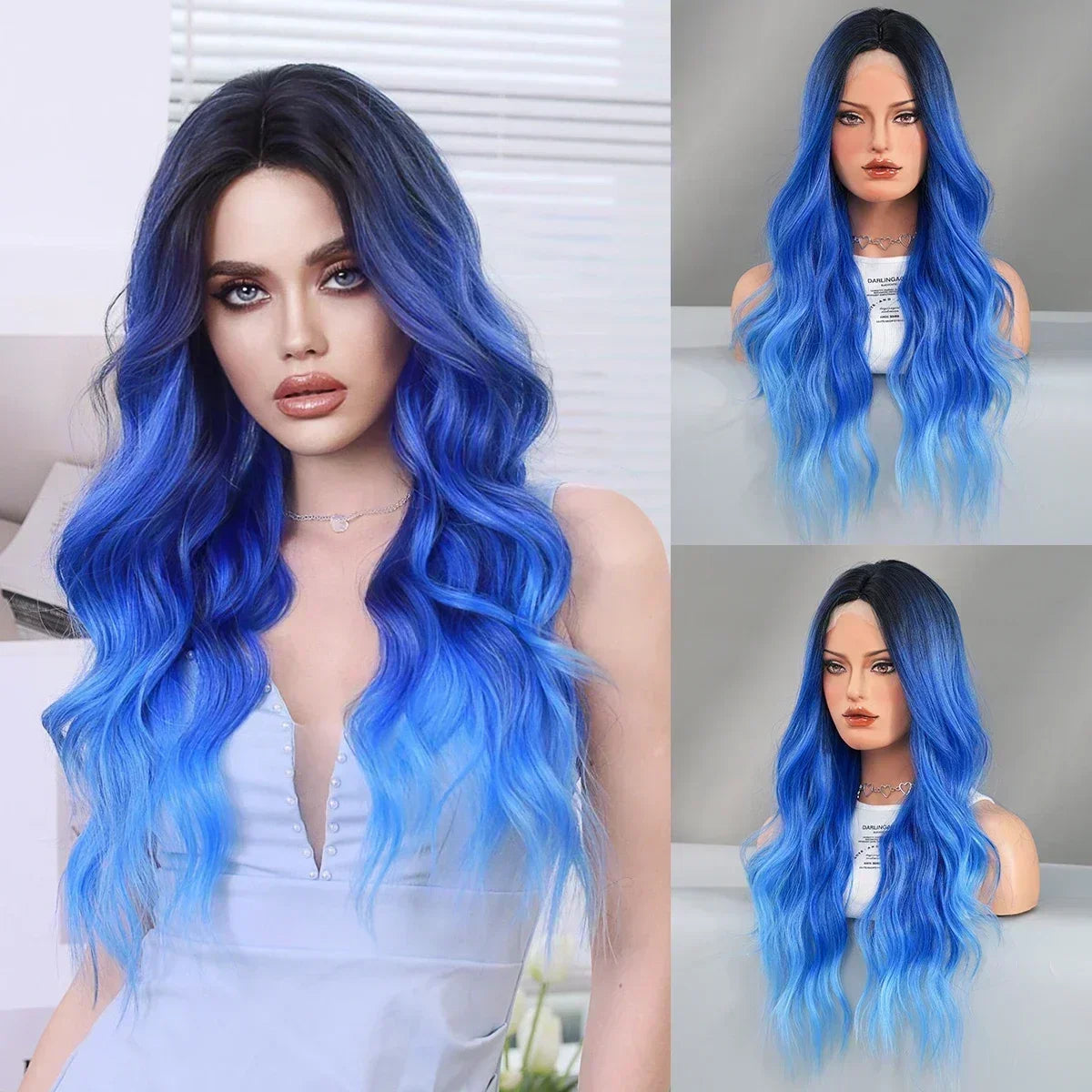 Synthetic Heat Resistant Lace Front HD Transparent Ombre Body Wavy with Bangs Wigs
