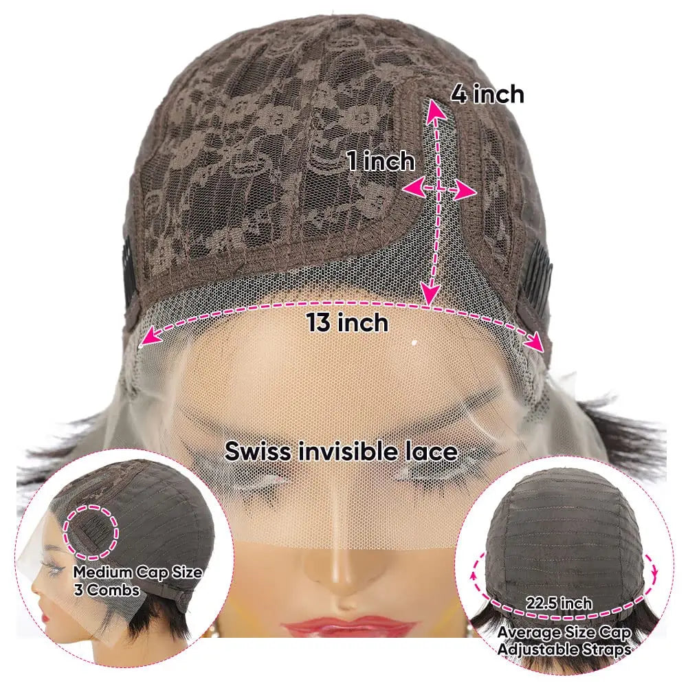Pixie Cut Short BobTransparent Pre-Plucked Human Remy Hair Wig