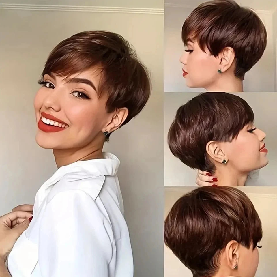 Pixie Cut Straight Brazilian Human Hair With Bangs Wigs