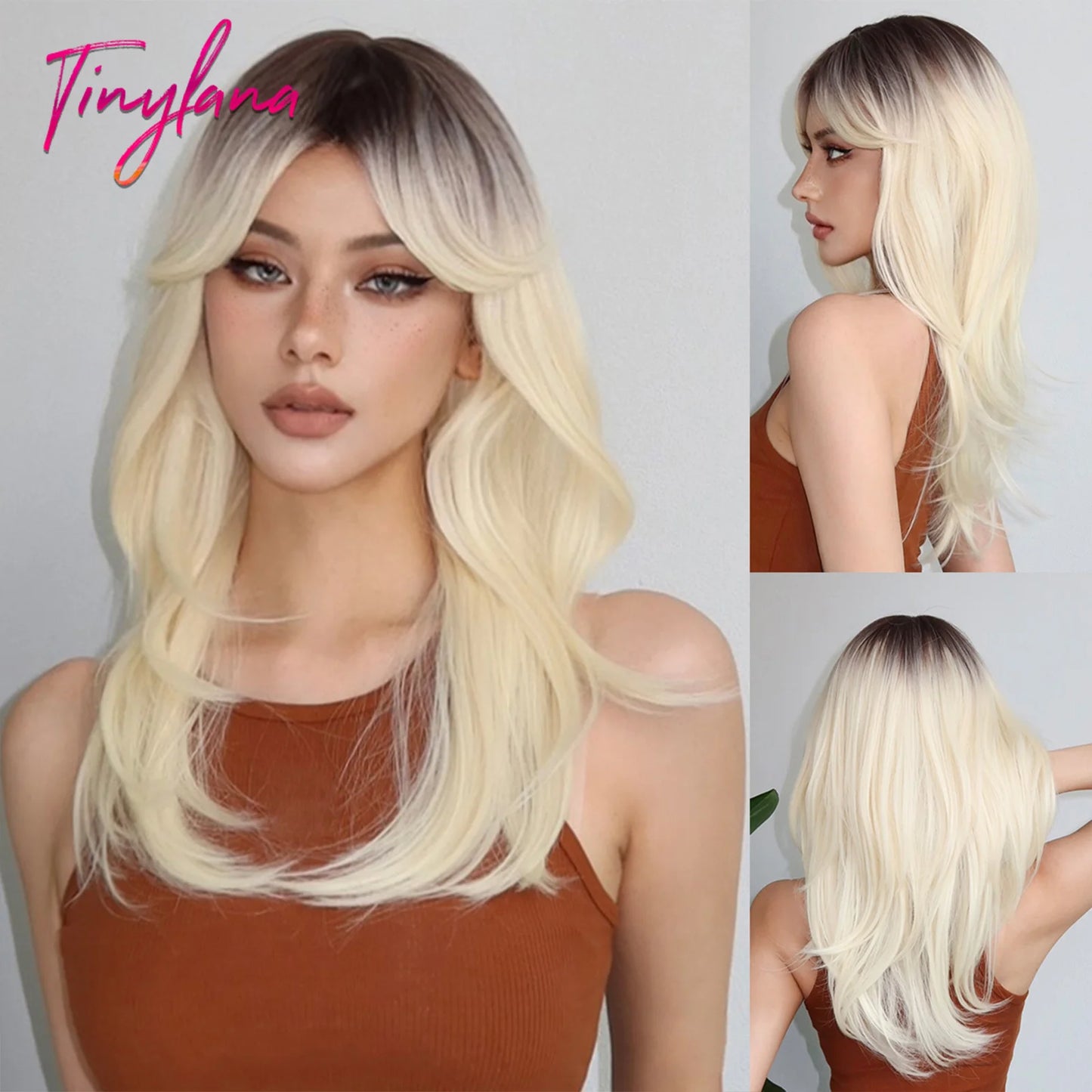 Synthetic Heat Resistant Long Straight with Bangs Ombre Layered Wig