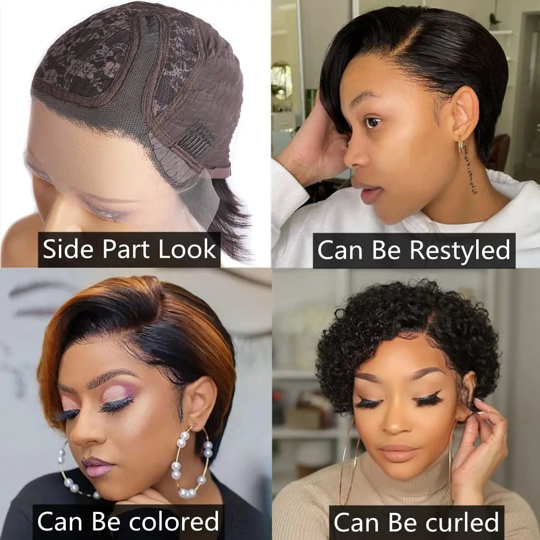 Pixie Cut Pre Plucked Short Bob Brazilian Human Hair Lace Wigs