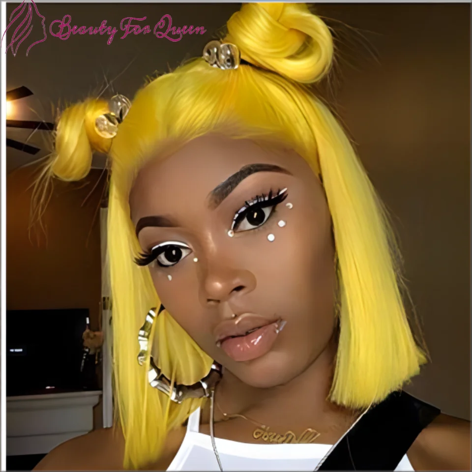 Lace Front Yellow Transparent Straight Short Bob Brazilian Human Remy Hair Wigs