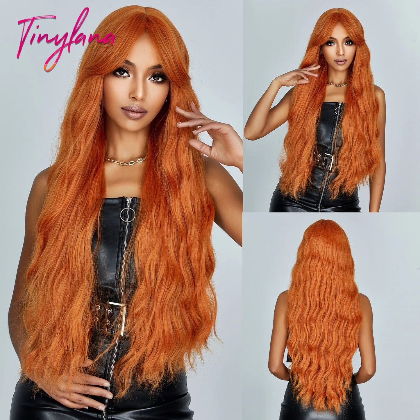 Synthetic Heat Resistant Curly Ombre Long Wavy Wigs with Bangs