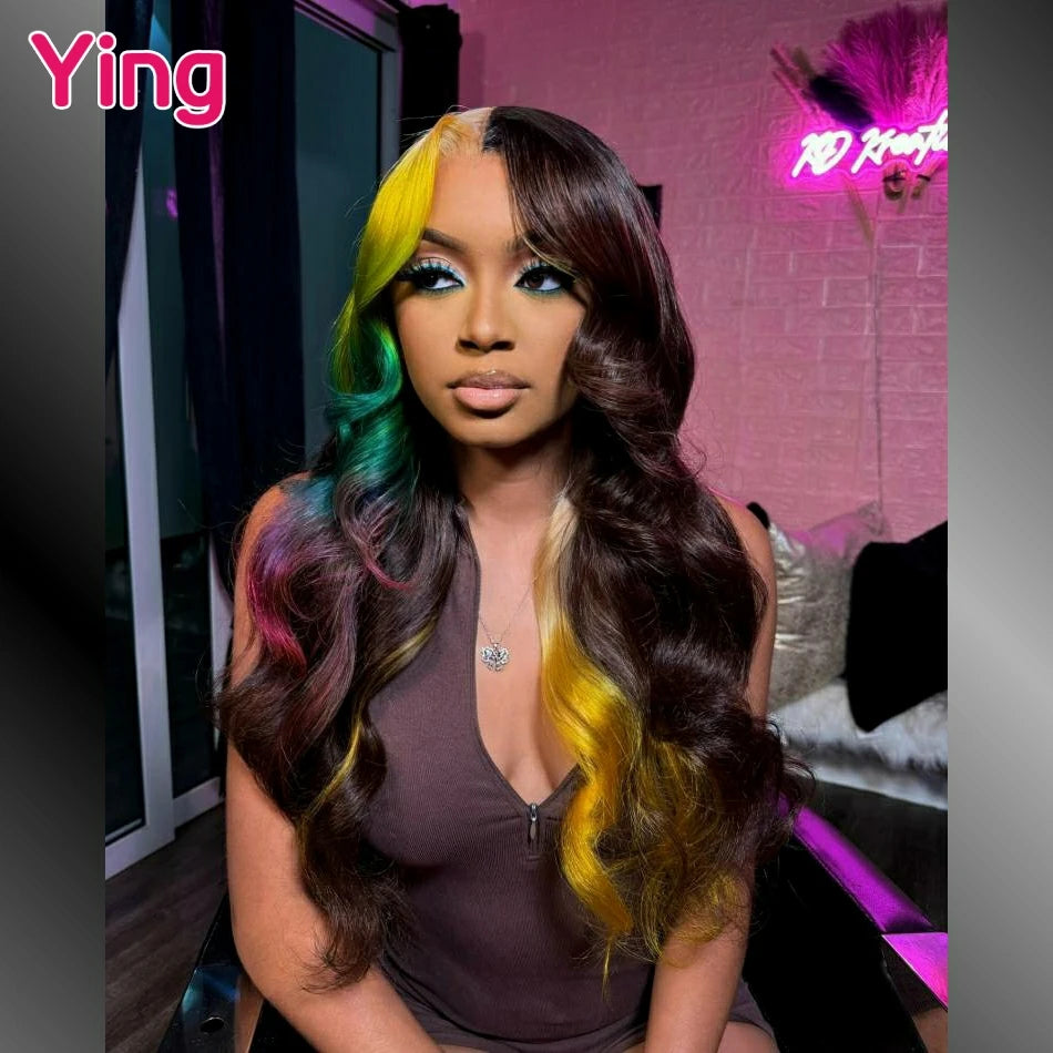 Lace Front Human Hair Multicolor Body Wave Pre Plucked Wigs