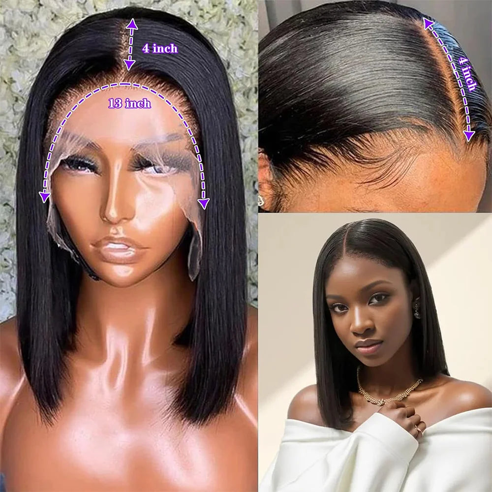 Lace Front Transparent Straight Bob Human Hair Wigs