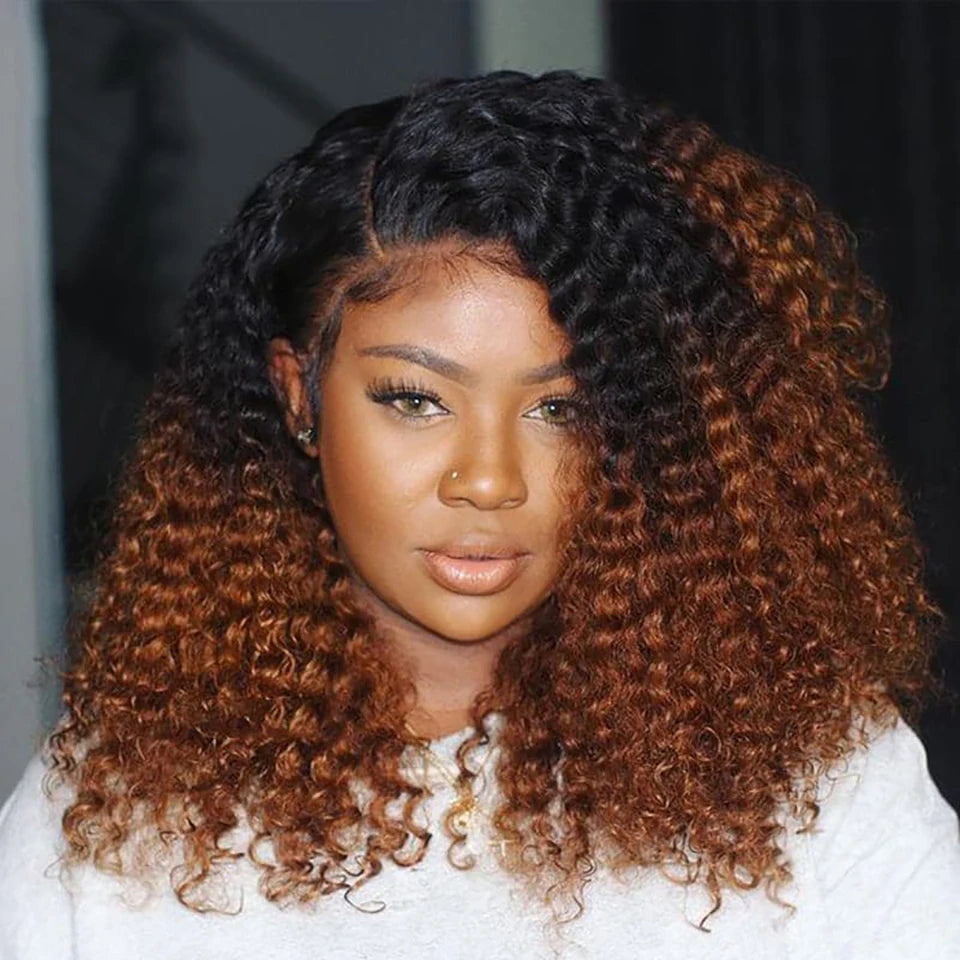 Lace Front Transparent Ombre Brown Kinky Curly Brazilian Human Hair Wigs