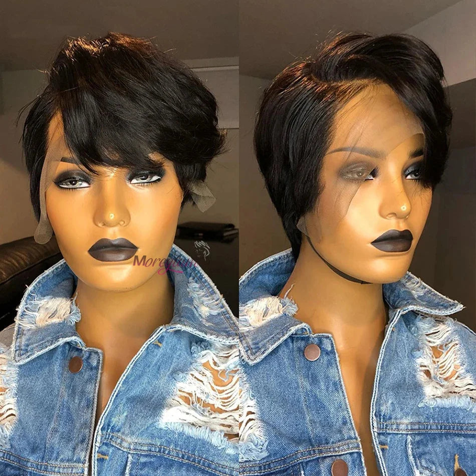 Pixie Cut Transparent Lace Front Brazilian Human Hair Wigs
