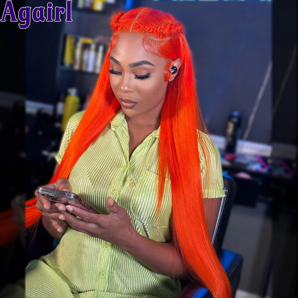 Lace Front Orange Red Bone Straight With Baby Hair Human Hair Wig