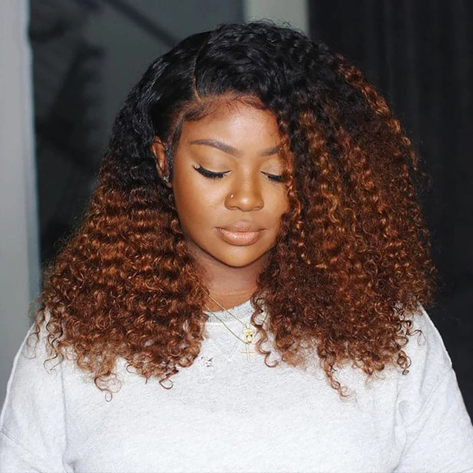 Lace Front Transparent Ombre Brown Kinky Curly Brazilian Human Hair Wigs