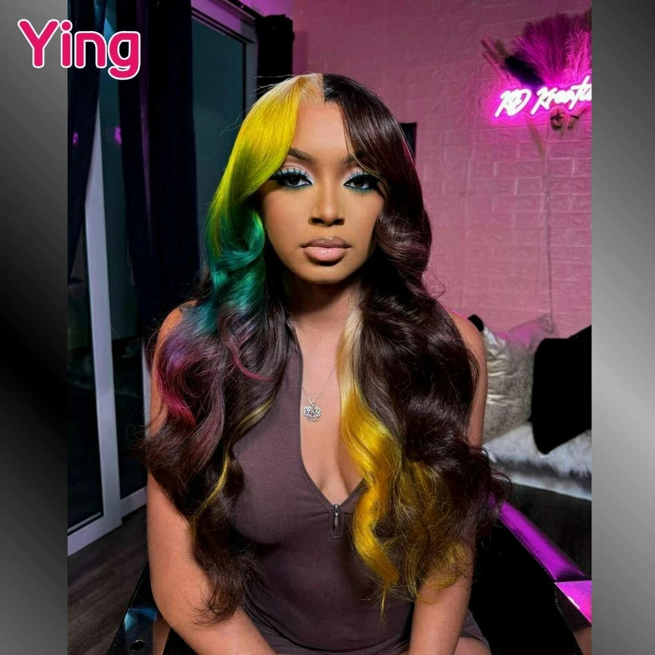 Lace Front Human Hair Multicolor Body Wave Pre Plucked Wigs