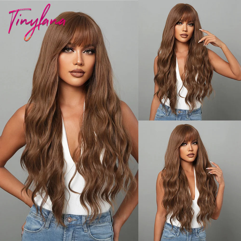 Synthetic Heat Resistant Curly Ombre Long Wavy Wigs with Bangs