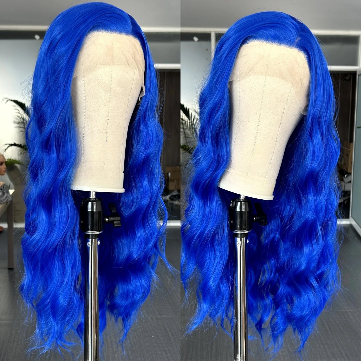 Synthetic Heat Resistance Lace Front Royal Blue Long Curly Wavy Wig