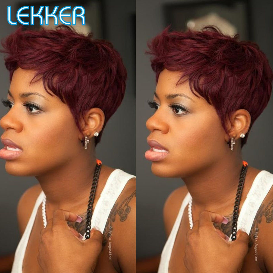 Pixie Short Bob Brazilian Remy Human Hair With Bangs Wigs