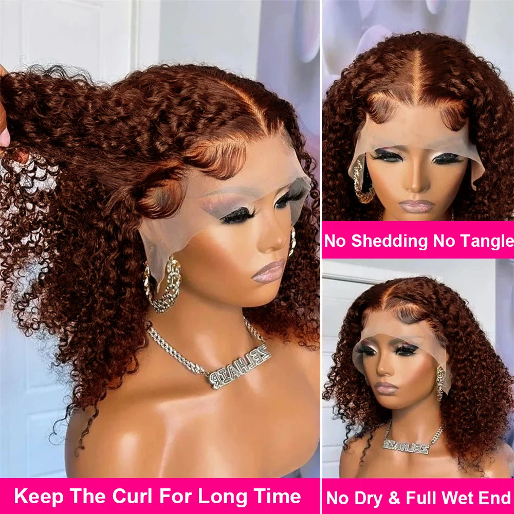 Lace front Preplucked Brown Kinky Curly Bob Brazilian Human Hair Wig