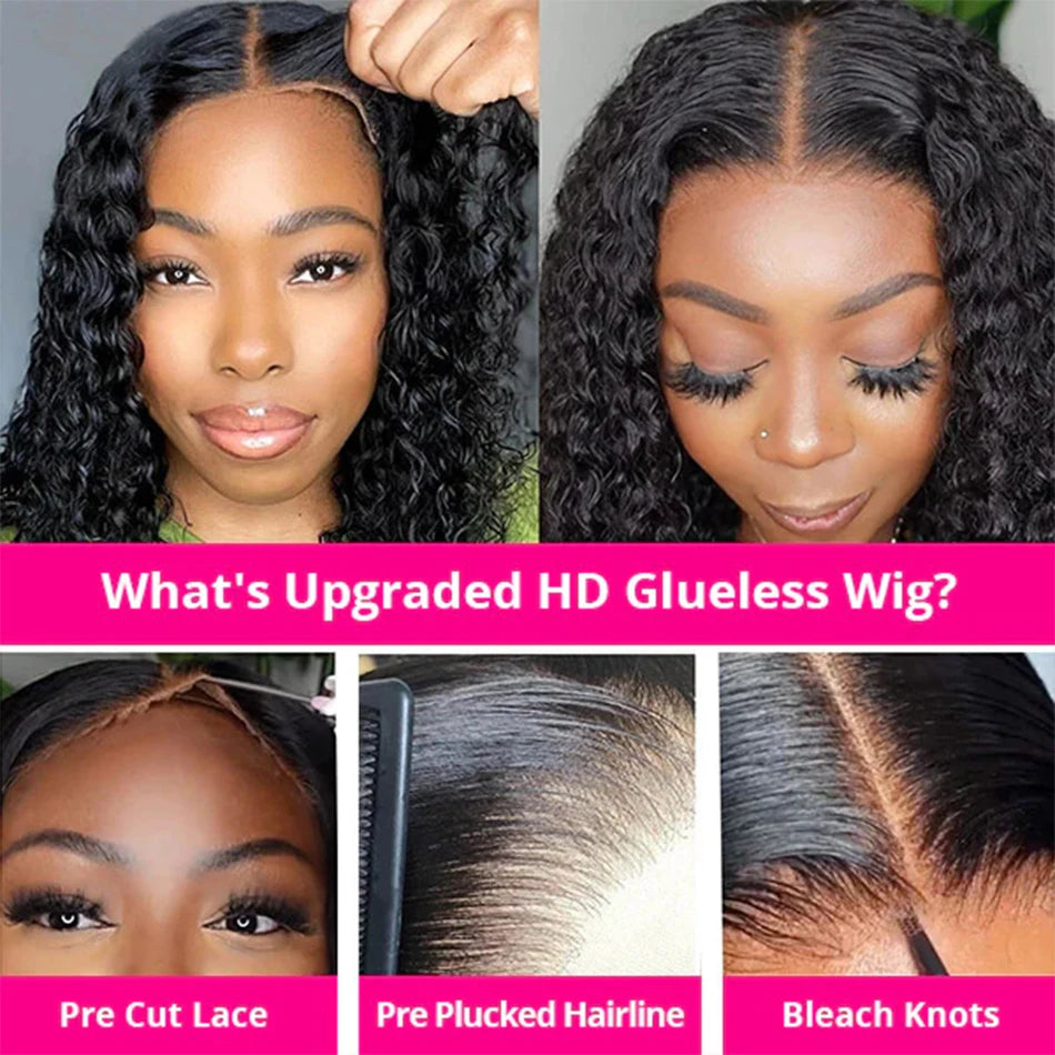 Glueless Lace Front Brazilian Human Hair Kinky Curly Wigs