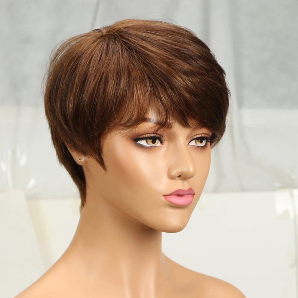 Pixie Cut Straight Brazilian Human Hair With Bangs Wigs