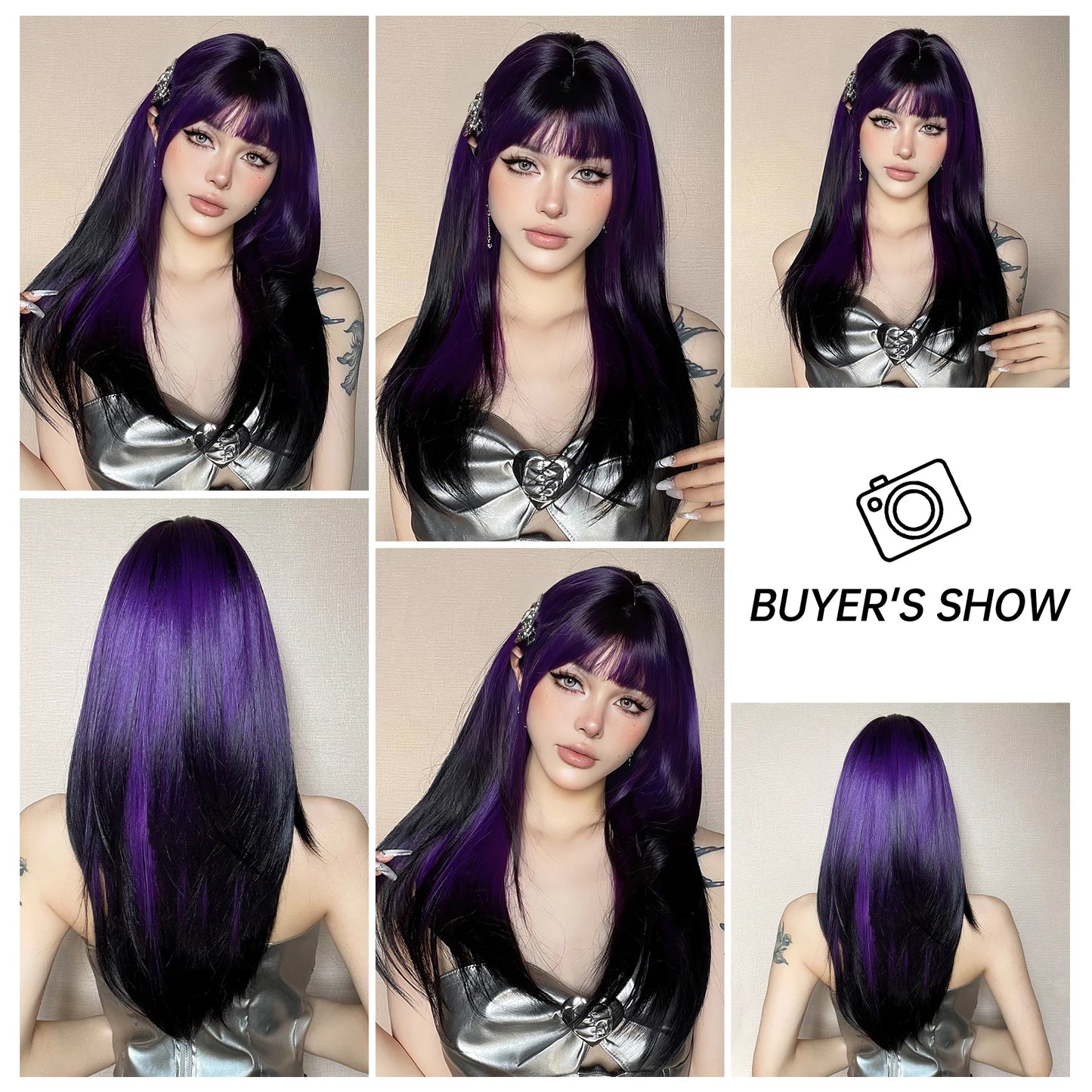Synthetic Heat Resistant Long Straight with Bangs Ombre Layered Wig
