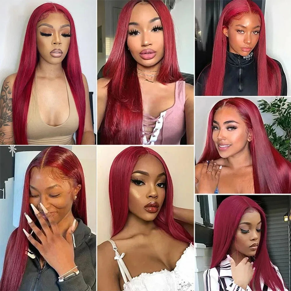 Glueless Lace Front Burgundy Straight Human Hair Wig