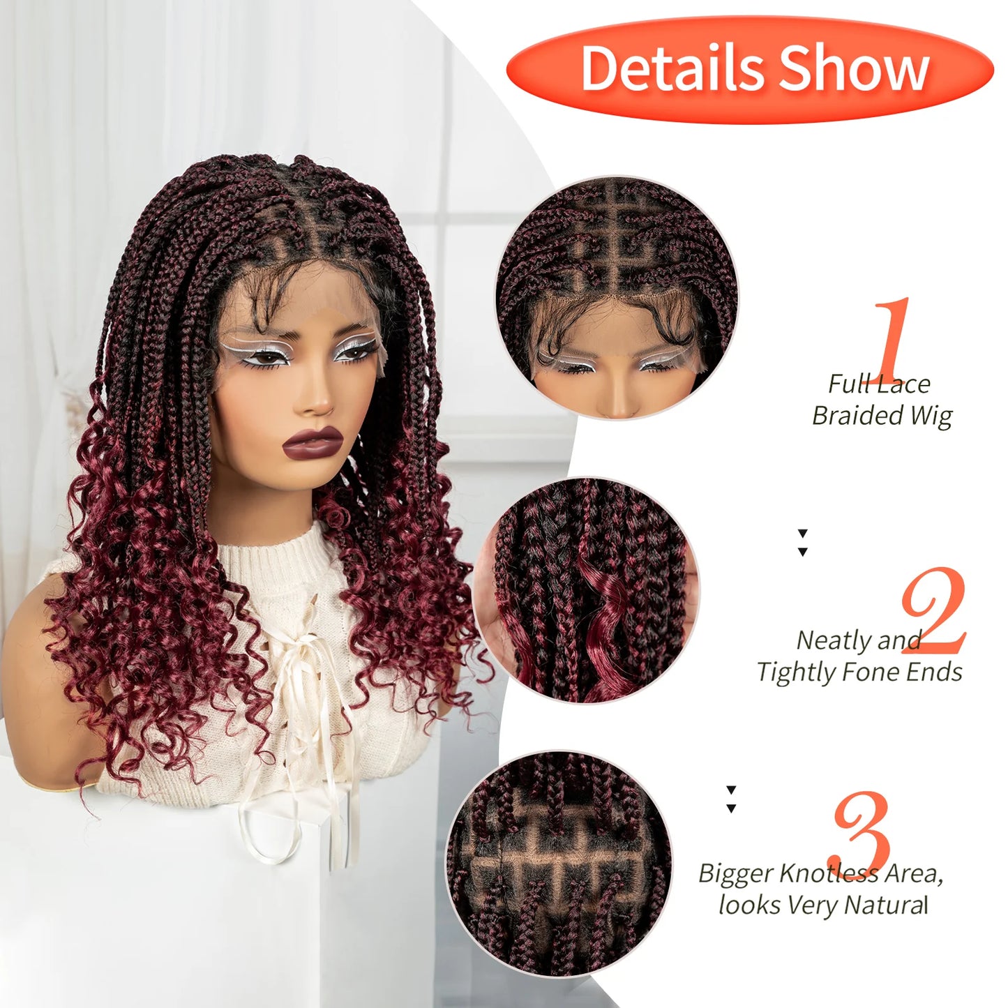 Synthetic Full Lace Knotless Box Braided Wigs