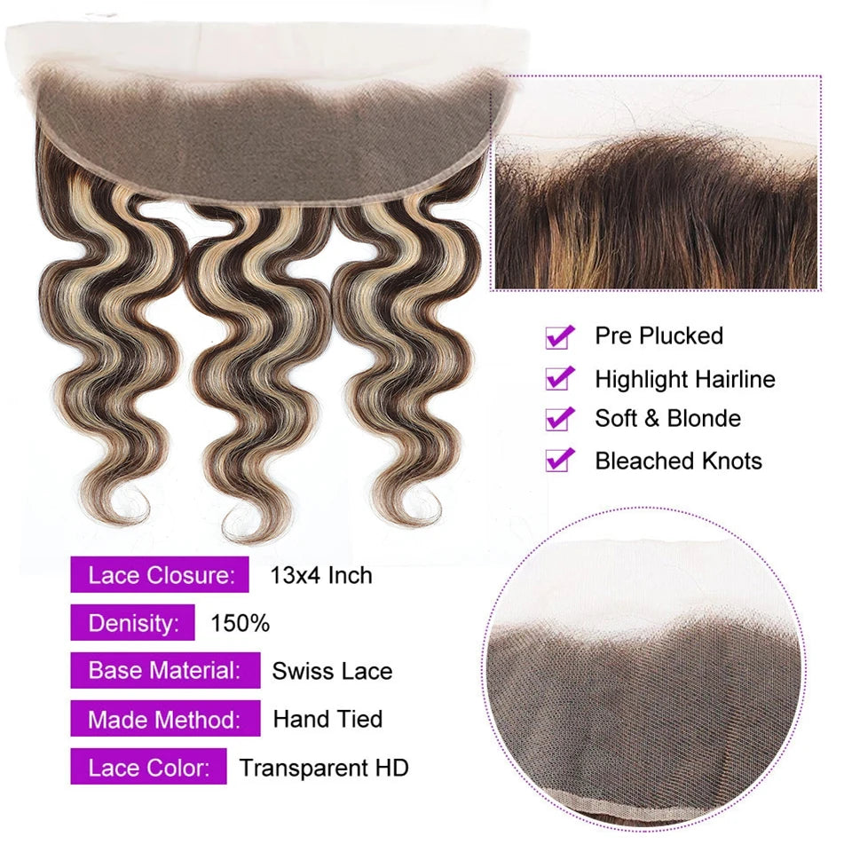 Highlight Blonde Orange Ginger Lace Frontal with Bundles Remy Human Hair