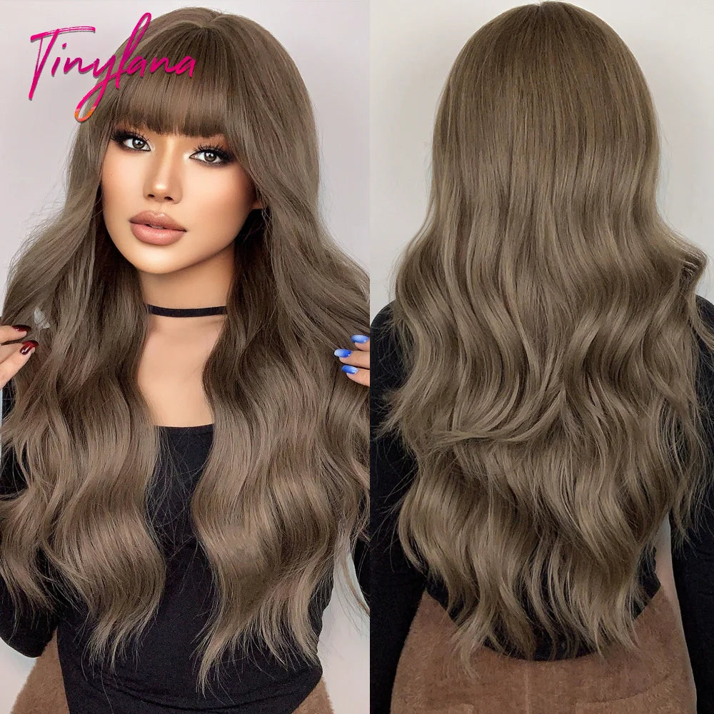 Synthetic Heat Resistant Curly Ombre Long Wavy Wigs with Bangs